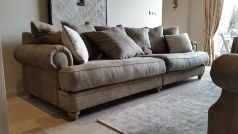 Sofa Chelsea XL, Leder, Leinen